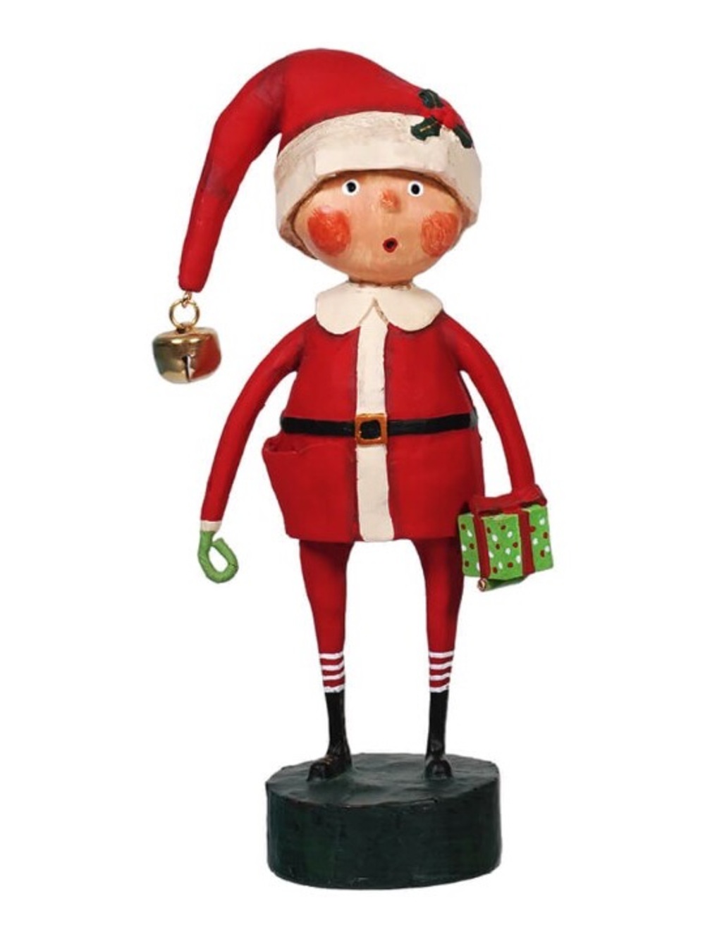 Festive Red Santa Elf Figurine with Gift